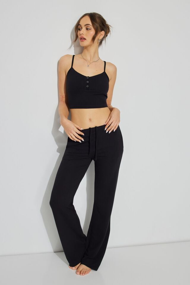 Women Garage Waffle Pant Pants Black | A-7905186