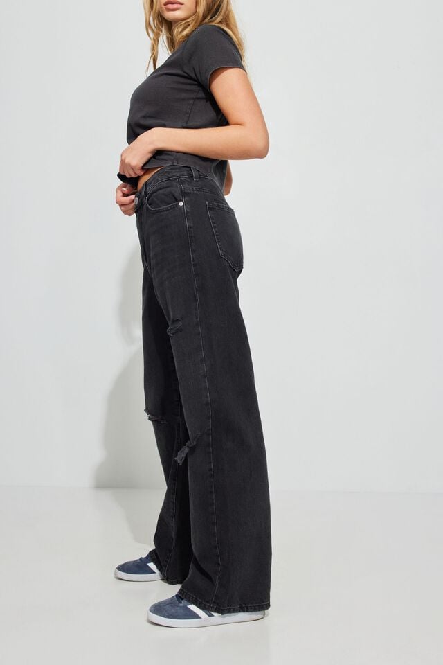 Women Garage Wide Leg Jeans Black | A-8263094