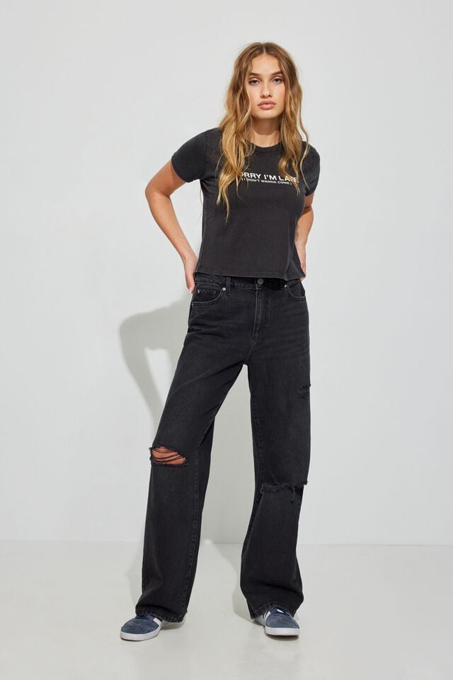 Women Garage Wide Leg Jeans Black | A-8263094