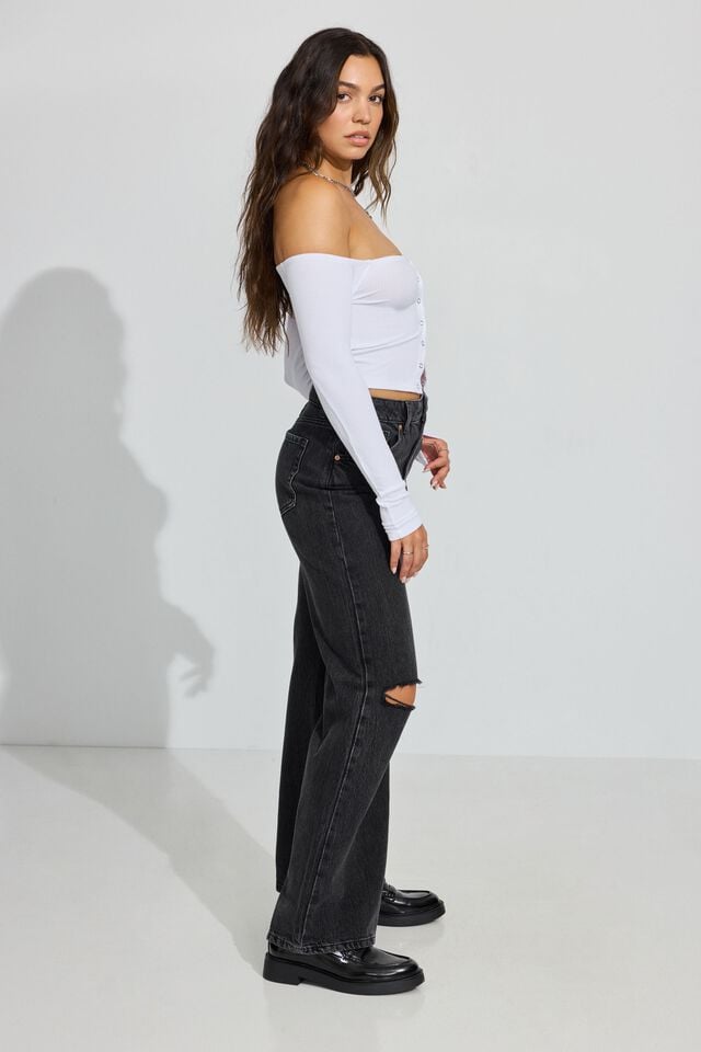 Women Garage Wide Leg Jeans Grey Black | A-7193058