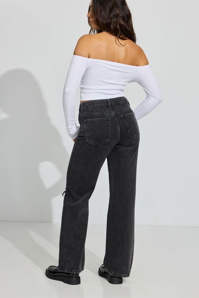 Women Garage Wide Leg Jeans Grey Black | A-7193058