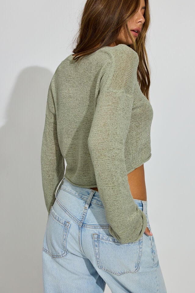 Women Garage Yarn Crewneck Sweater Olive | A-2560483